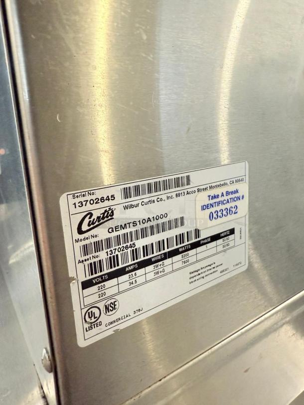Curtis GEMTS10A1000 Gemini Twin Satellite Brewer, excellent condition, 220V, serial no. 13702645, fully tested and working.