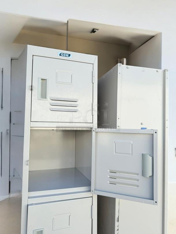 GSW 6-Tier Metal Storage Locker in excellent condition, featuring secure doors and ventilation, fully tested and working.