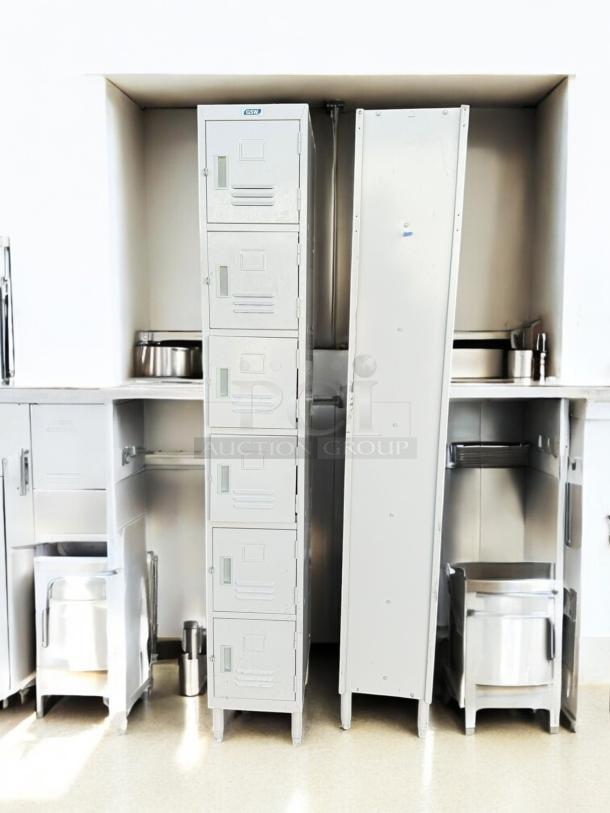 GSW 6-Tier Metal Storage Locker in excellent condition, showcasing brand logo, durable construction, and sleek design.