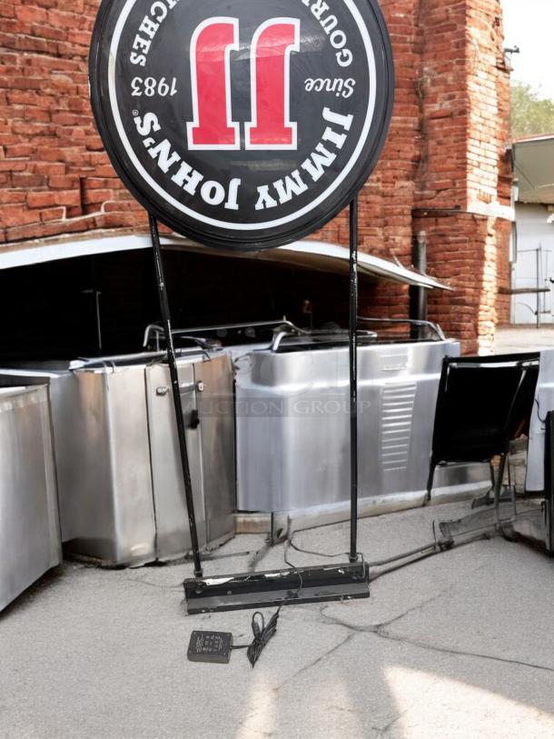 Jimmy John’s double-sided illuminated electric sign, excellent condition, light-up, fully tested and working.