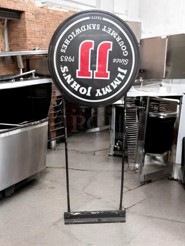 Jimmy John's double-sided illuminated sign, electric, excellent condition, fully tested and working, storefront display.