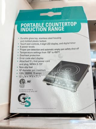 GRS GS1681 Portable Countertop Induction Range, 120V, durable glass top, stainless steel housing, fully tested, excellent condition.