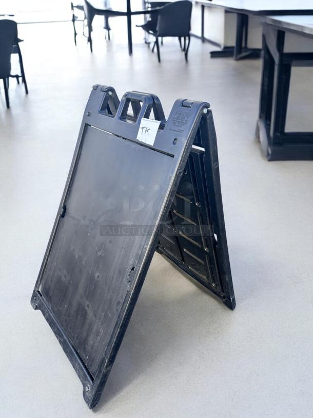 Signicade Deluxe Plastic A-Frame sidewalk sign, 24"x36", black, excellent condition. Rectangular frame, sturdy design.