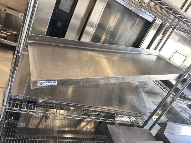 GSW Stainless Steel Wall Shelf, model WS-W1448, 48" wide, excellent condition, NSF certified, with manufacturer label.