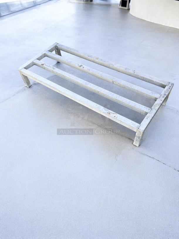 Excellent condition aluminum dunnage rack, 60"x20"x12", heavy-duty, fully tested, four slats, sturdy frame.