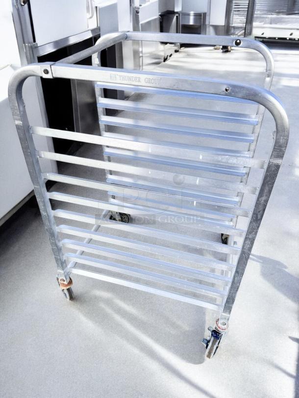 Commercial Quality aluminum 10-slot pan rack, excellent condition, mobile with casters, fully tested, model Standard 10-Slot.