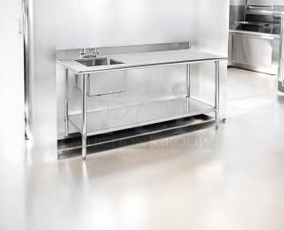 GSW stainless steel worktable with left-side sink, 72"x30", excellent condition, NSF certified, ETL listed, fully tested.