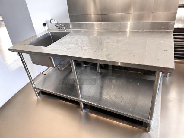 GSW stainless steel worktable with left-side sink, 72"x30", excellent condition, NSF Certified, ETL Listed, fully tested.