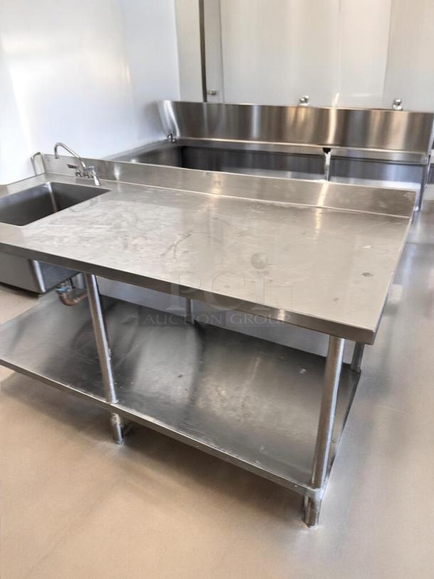 GSW Stainless Steel Worktable, 72"x30", with left-side sink, NSF/ANSI 12 Certified, excellent condition, ETL listed.