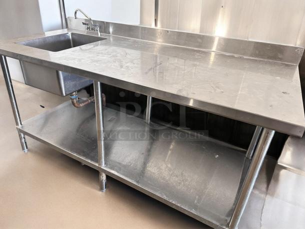 GSW stainless steel worktable with left-side sink, 72" x 30", excellent condition, NSF/ANSI certified, fully tested.