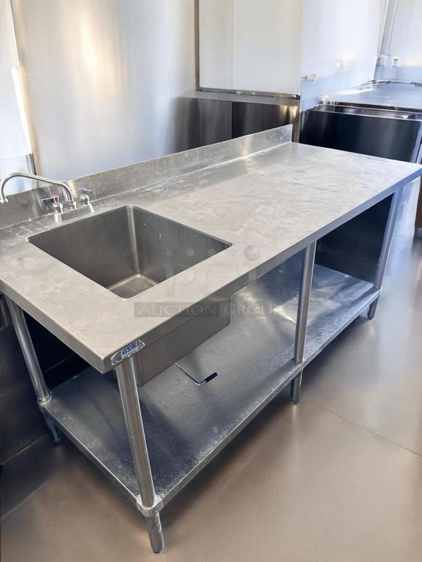 GSW stainless steel worktable, 72"x30", left-side sink, excellent condition, NSF/ANSI 12 certified, ETL listed, fully tested.