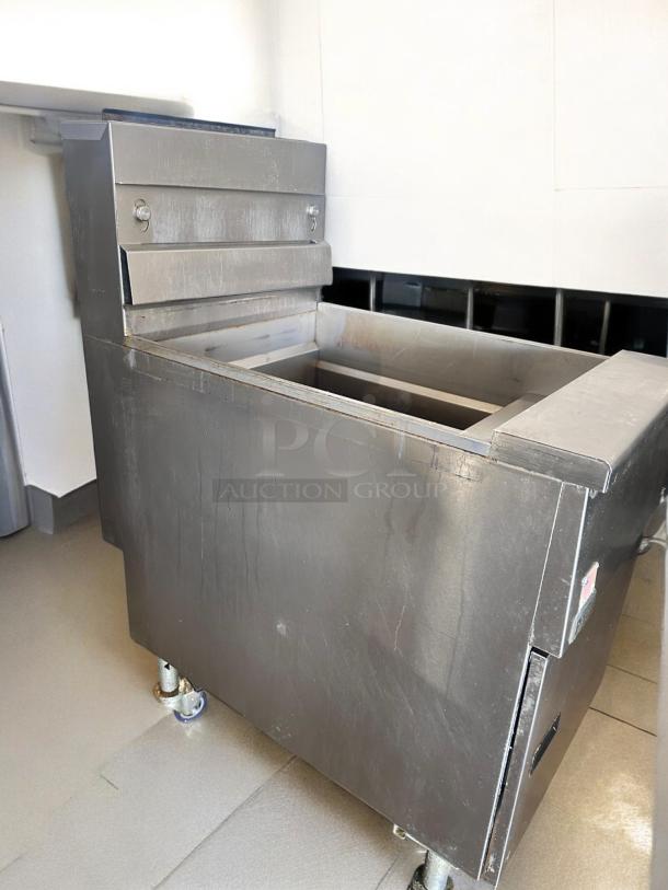 Pitco SG18S gas fryer in excellent condition, 65 lb capacity, natural gas, fully tested, visible control panel.