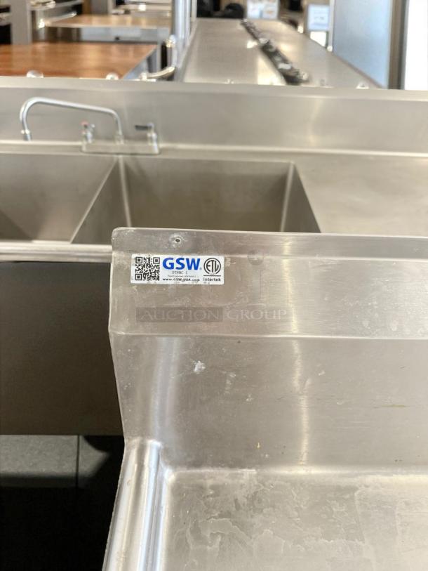GSW DT-1836-L stainless steel work table with backsplash, excellent condition, fully tested, ETL certification visible.