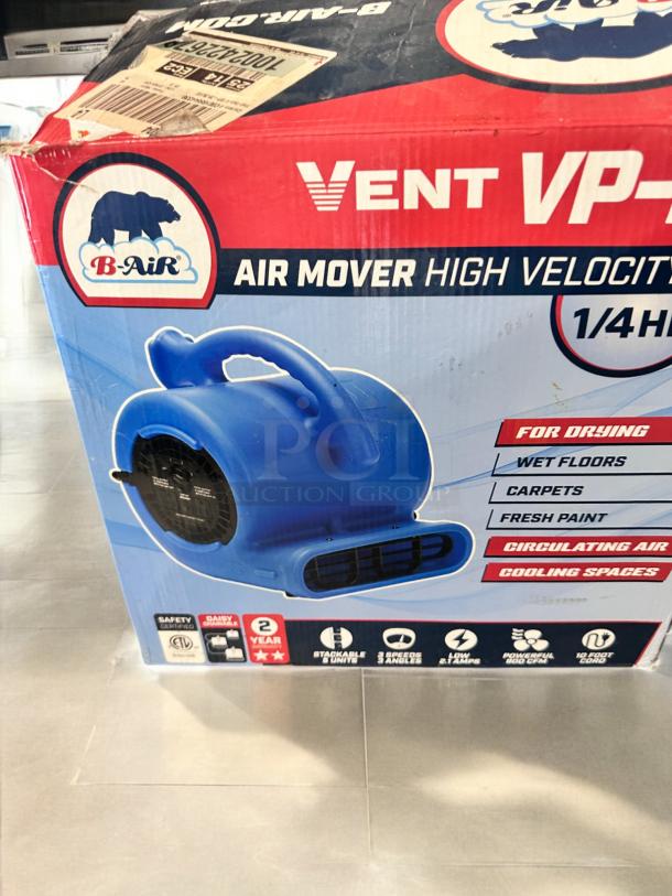 B-Air Vent VP-25 air mover in excellent condition, 1/4 HP, high velocity, for drying floors and carpets, fully tested.
