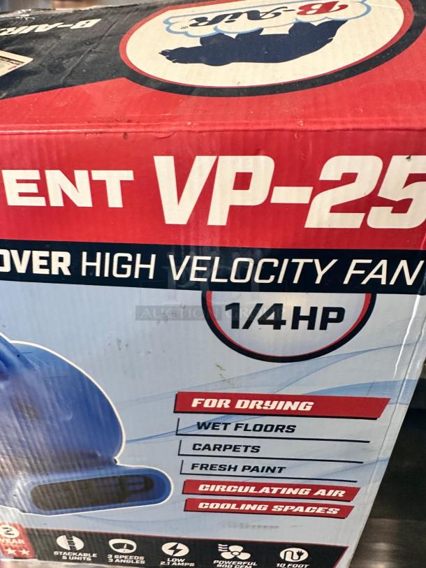 B-Air Vent VP-25 high velocity air mover in excellent condition, 1/4 HP, ideal for drying floors, carpets, and paint.