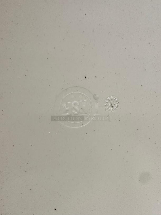 Excellent condition commercial dough tray, unbranded, cleaned, with NSF marking visible. Perfect for bakery use.