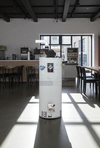 Bradford White Defender gas water heater, model M45036FBN, excellent condition, fully tested, visible safety system labels.