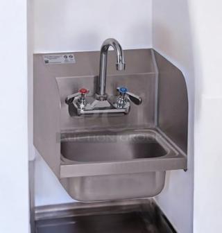 GSW HS-0810S wall-mount hand sink in excellent condition with faucet, side splash. Made of stainless steel, fully tested.