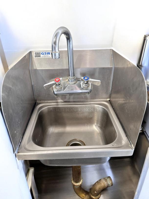 GSW HS-0810S stainless steel wall-mount hand sink with faucet, side splash, excellent condition, fully tested, working.