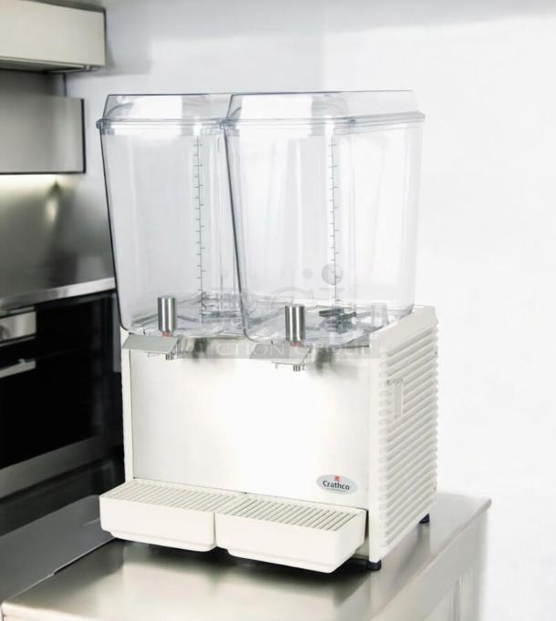 Crathco D25-3 cold beverage dispenser, excellent condition, dual transparent tanks, fully tested, stainless steel base.