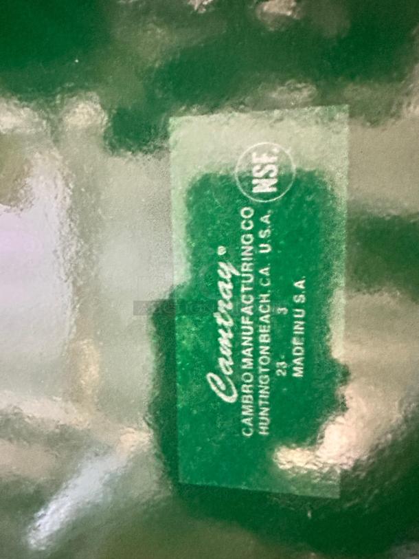 Cambro Camtray® 23-3 food service tray in green, excellent condition, NSF certified, label shows Cambro Manufacturing Co.