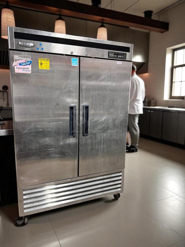 Turbo Air 2-door commercial refrigerator, Model MSR-49NM, in excellent condition. Features stainless steel doors and digital controls. Fully tested and working.