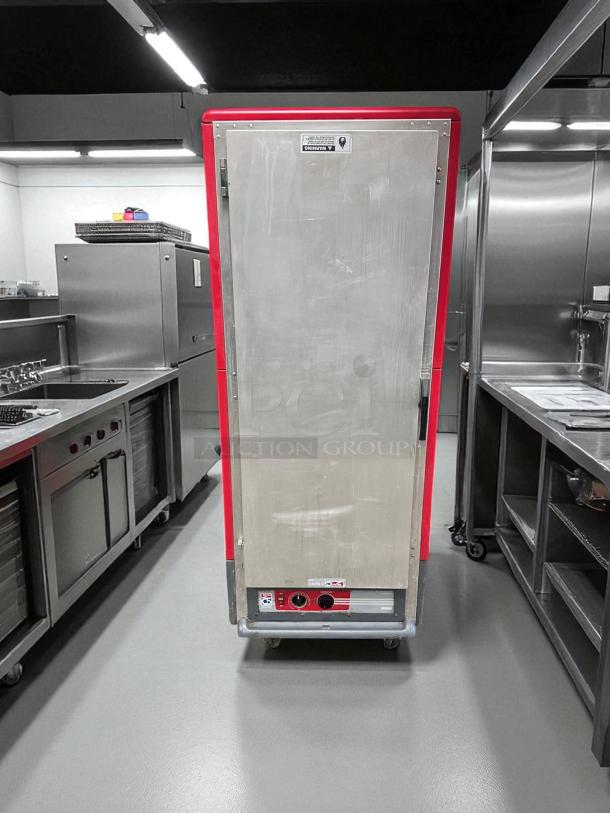 Metro Heated Holding Cabinet, Model C539-HFS-U, excellent condition, stainless steel, fully tested and working, red trim.