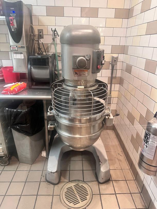 Hobart Legacy+ HL662-1STD planetary mixer in excellent condition, tested and working, with control panel and stainless steel bowl.