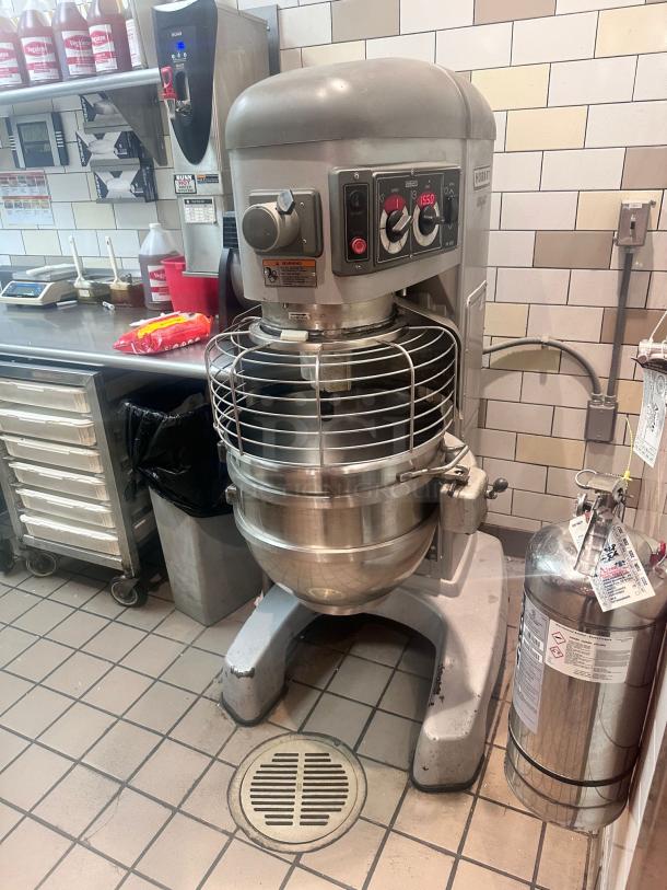 Hobart Legacy+ HL662-1STD planetary mixer in excellent condition, stainless steel finish, tested and working, control panel visible.