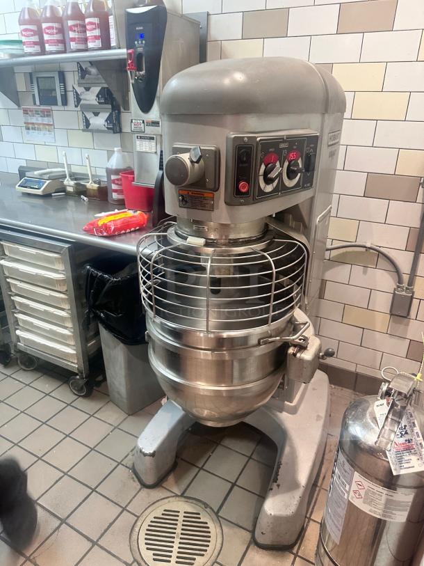 Hobart Legacy+ HL662-1STD planetary mixer in excellent condition, stainless steel bowl, tested and working, control panel visible.