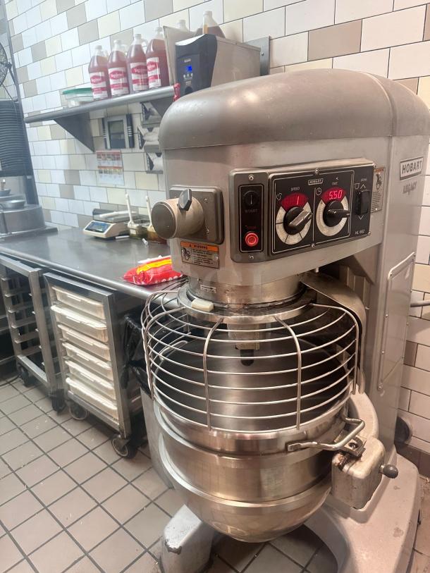 Hobart Legacy+ HL662-1STD planetary mixer, excellent condition, tested working, with controls and safety guard visible.
