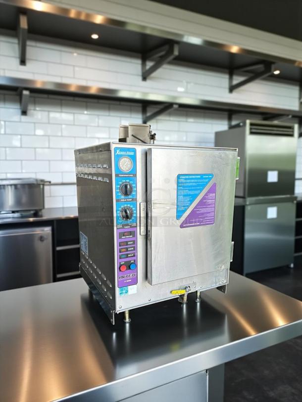 Groen XS-208-8-3 Intek stainless steel tabletop steamer, 208V, 3 phase, 8 kW, fully tested, control panel visible.
