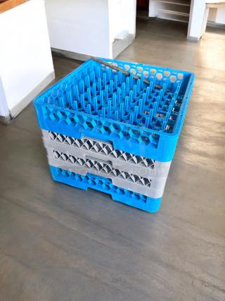 Commercial glass rack set with mobile dolly, 19.5" x 19.5", excellent condition, NSF certified, fully tested and working.