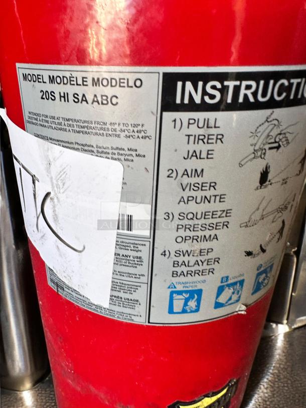 Buckeye 20S HI SA ABC Fire Extinguisher, 20 lb dry chemical, UL/ULC listed, outstanding condition, with usage instructions visible.