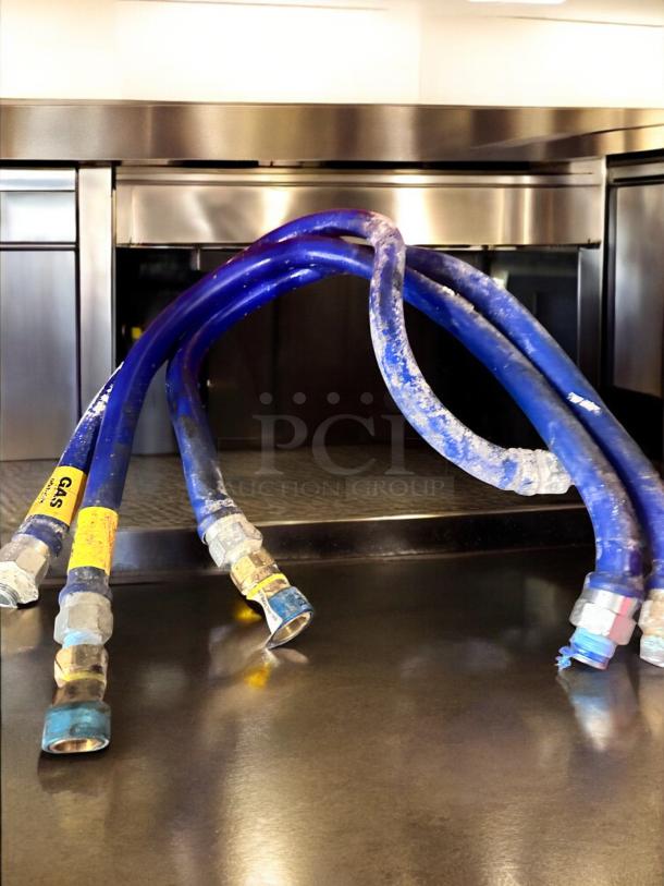 Dormont commercial gas connector hoses, blue coated stainless steel, NSF certified, fully tested, great condition.