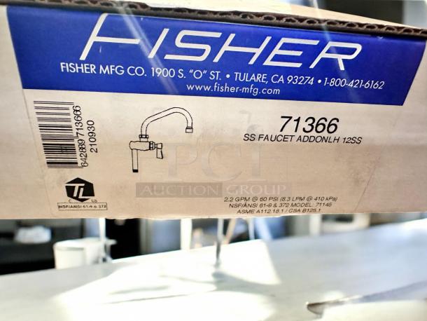 Brand new Fisher 71366 stainless steel faucet add-on with 12" spout, NSF certified, model SS Faucet Add-On LH 12SS.