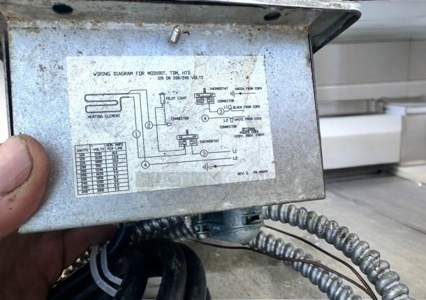 Drop-In Stainless Steel Food Warmer, excellent condition, fully tested; wiring diagram visible on the unit, unbranded commercial model.