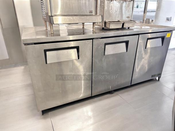 True TWT-93 93" 3-Door Worktop Refrigerator, excellent condition, stainless steel, fully tested, operational.