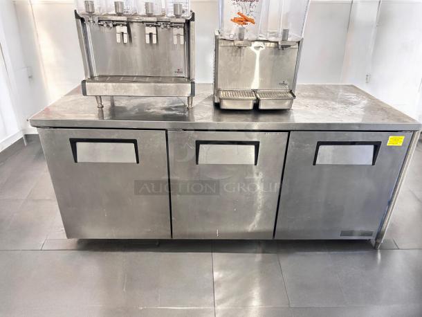 True TWT-93 93" 3-door worktop refrigerator in excellent condition, stainless steel, fully tested and operational.