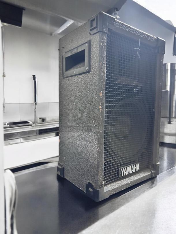 Yamaha professional PA speaker, excellent condition, fully tested, sturdy metal grille, handle labeled "Yamaha."