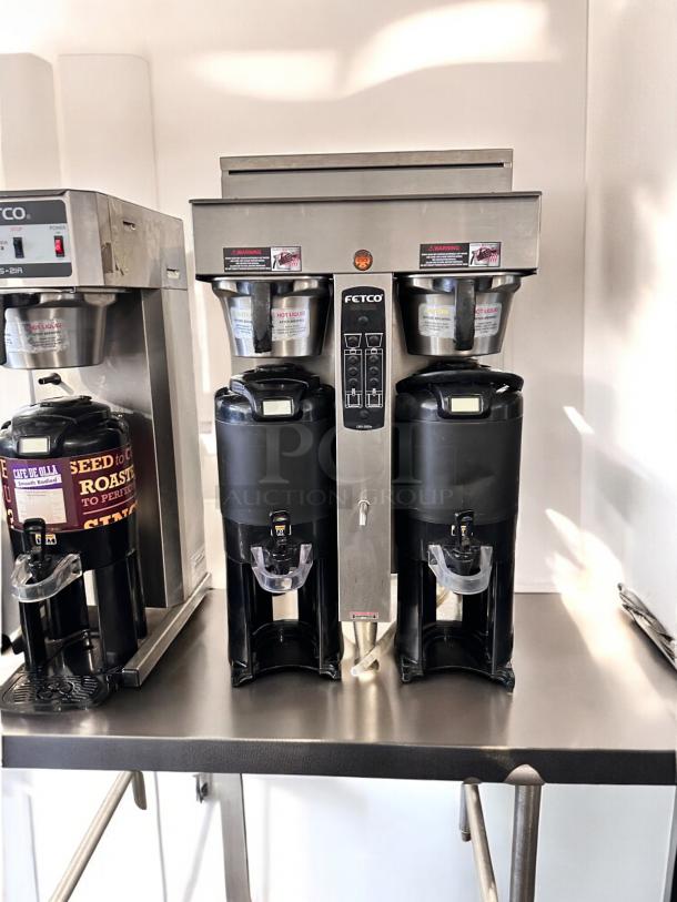 Fetco CBS-2052e Dual Coffee Brewer, excellent condition, fully tested, operational, stainless steel, dual dispensers.
