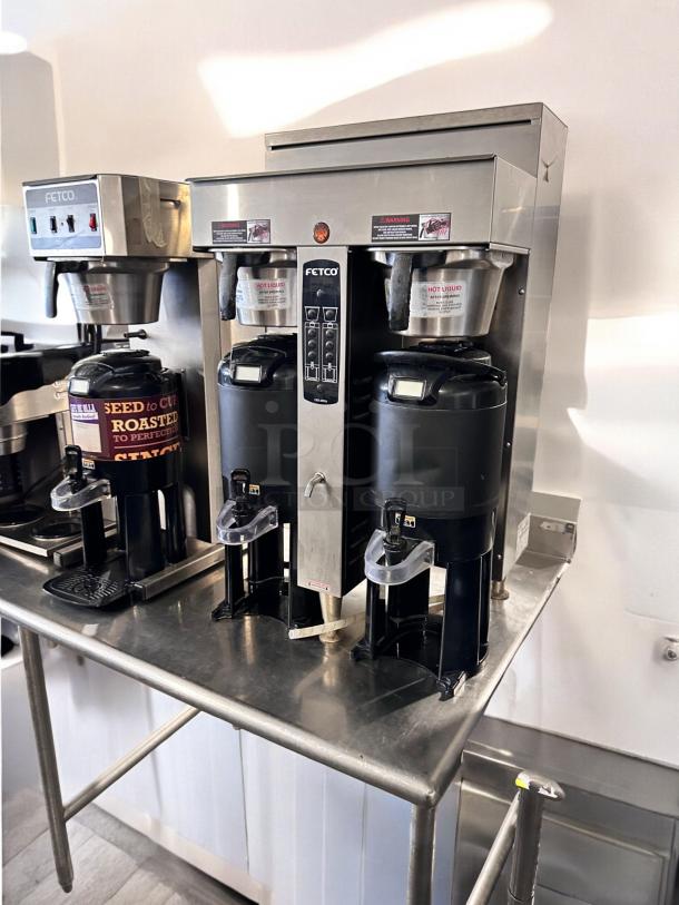 Fetco CBS-2052e Dual Coffee Brewer in excellent condition, fully operational. Stainless steel, clearly labeled controls.