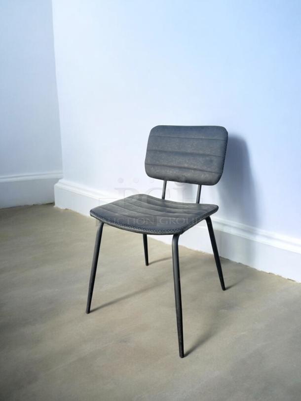 Black metal frame dining chair with upholstered seat and back, in excellent condition. Model: Dining Side Chair. Quantity: 4.