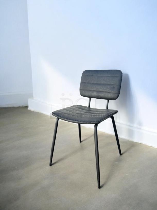 Black metal frame dining chair with upholstered seat and back. Excellent condition, fully tested, sturdy. Quantity 4.
