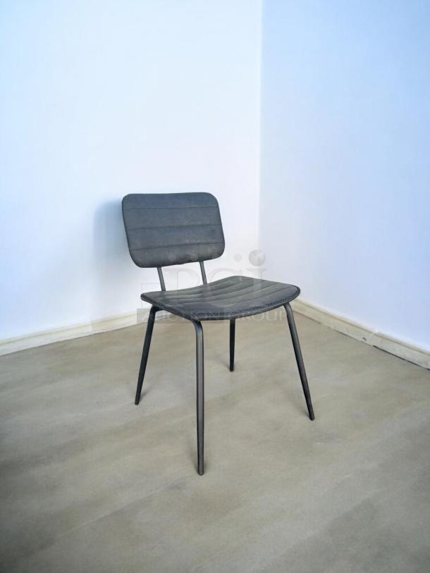 Black metal frame dining chair with upholstered seat and back, excellent condition. Model: Dining Side Chair, sturdy, set of 4.