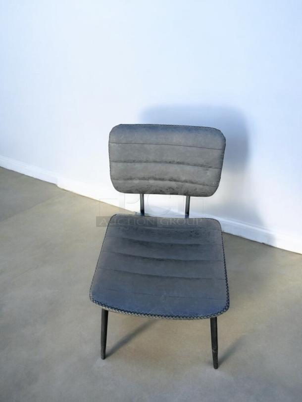 Black metal frame dining chair with upholstered seat and back, in excellent condition. Model: Dining Side Chair. Quantity: 4.