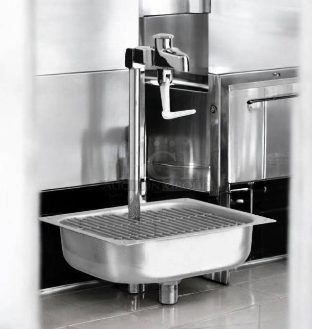 Brand new Fisher 59110 stainless steel glass filler station, 12" pedestal, NSF certified, with grid drain, model 12PED.