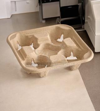 Brand new Sunset 4-cup compostable drink carrier, molded fiber, eco-friendly Kraft. Case of 300.