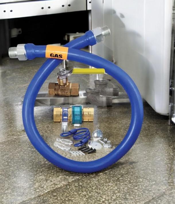 Dormont commercial gas connector hose, blue coated stainless steel, NSF certified, great condition, fully tested.