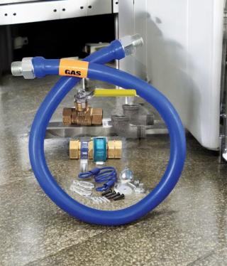 Dormont commercial gas connector hose, blue coated stainless steel, NSF certified, great condition, fully tested.